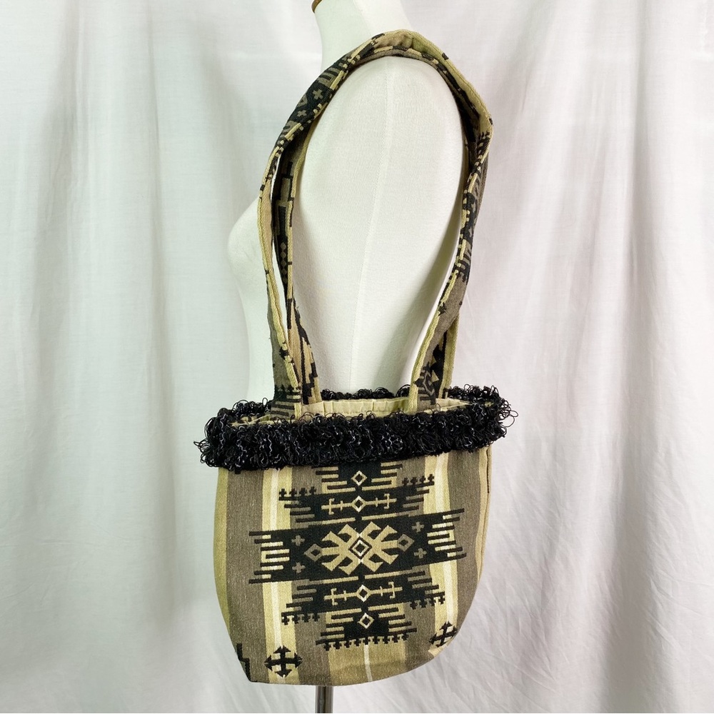 Handcrafted Vintage Southwest Black and Tan Tapestry Shoulder Bag